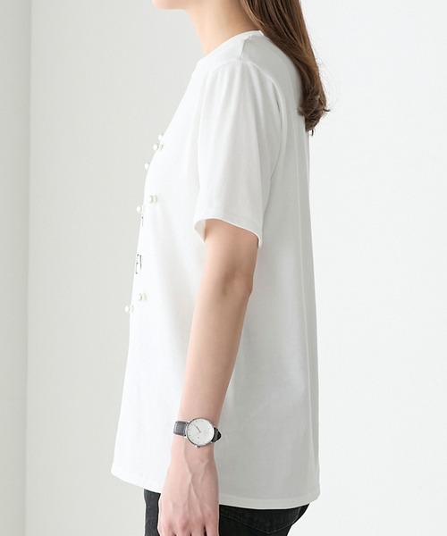 BONLECILL（ボンルシール）の「パール付きBIGロゴTシャツ（Tシャツ/カットソー・レディース・ブラック/オフホワイト・FREE）」の5枚目の写真