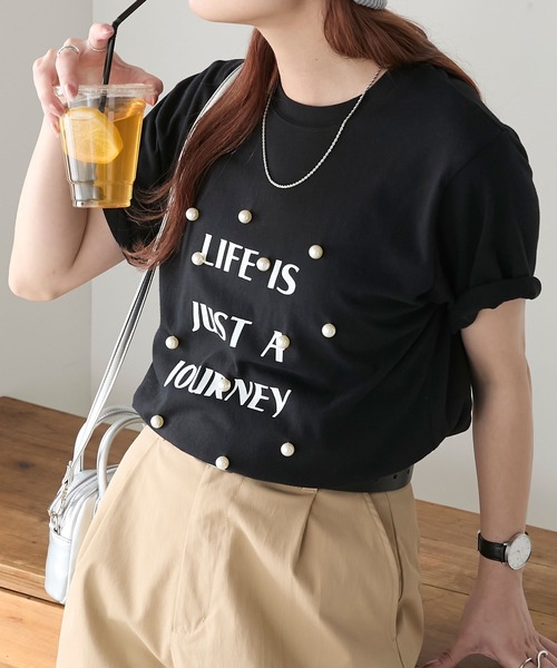 BONLECILL（ボンルシール）の「パール付きBIGロゴTシャツ（Tシャツ/カットソー・レディース・ブラック/オフホワイト・FREE）」の22枚目の写真