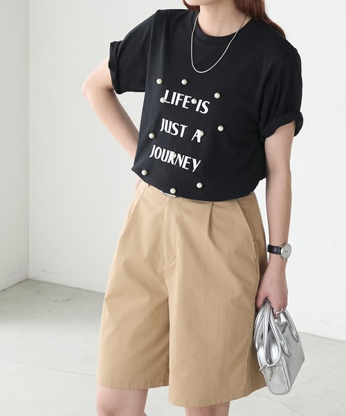 BONLECILL（ボンルシール）の「パール付きBIGロゴTシャツ（Tシャツ/カットソー・レディース・ブラック/オフホワイト・FREE）」の15枚目の写真