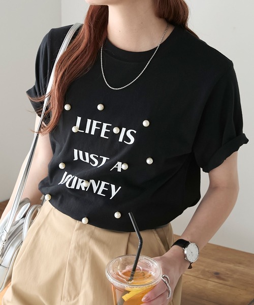 BONLECILL（ボンルシール）の「パール付きBIGロゴTシャツ（Tシャツ/カットソー・レディース・ブラック/オフホワイト・FREE）」の19枚目の写真