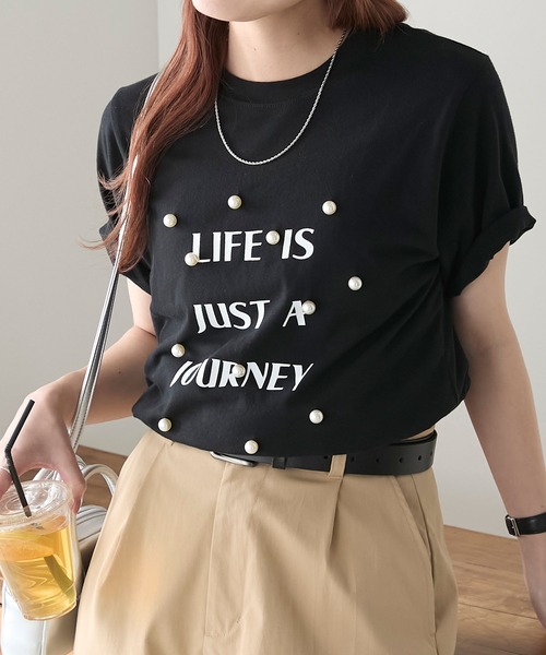 BONLECILL（ボンルシール）の「パール付きBIGロゴTシャツ（Tシャツ/カットソー・レディース・ブラック/オフホワイト・FREE）」の8枚目の写真