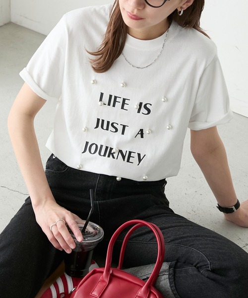 BONLECILL（ボンルシール）の「パール付きBIGロゴTシャツ（Tシャツ/カットソー・レディース・ブラック/オフホワイト・FREE）」の20枚目の写真