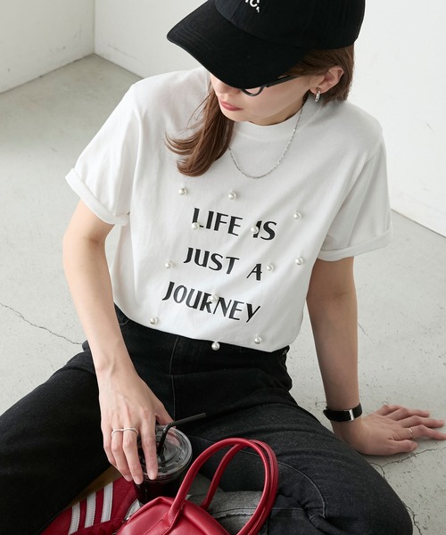 BONLECILL（ボンルシール）の「パール付きBIGロゴTシャツ（Tシャツ/カットソー・レディース・ブラック/オフホワイト・FREE）」の21枚目の写真