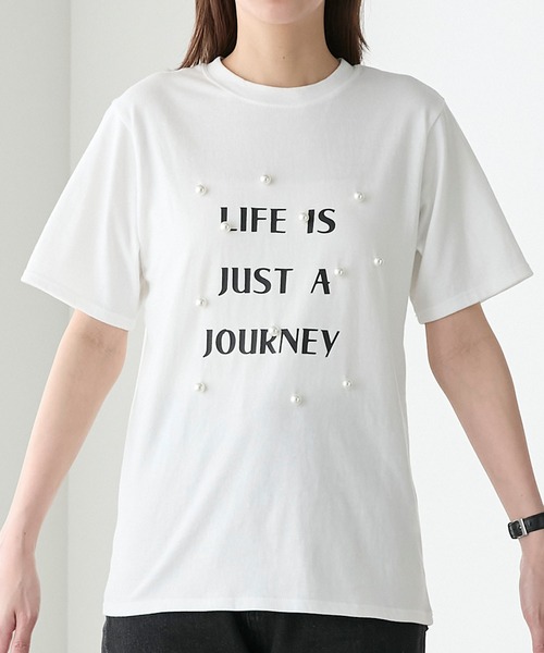 BONLECILL（ボンルシール）の「パール付きBIGロゴTシャツ（Tシャツ/カットソー・レディース・ブラック/オフホワイト・FREE）」の10枚目の写真