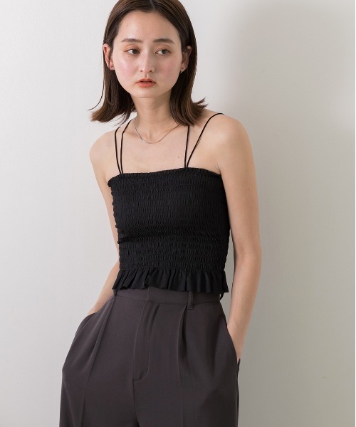 ad thie（アドティエ）の「バックスクロス シャーリングキャミソール（キャミソール・レディース・ブラック/オフホワイト・FREE）」の14枚目の写真