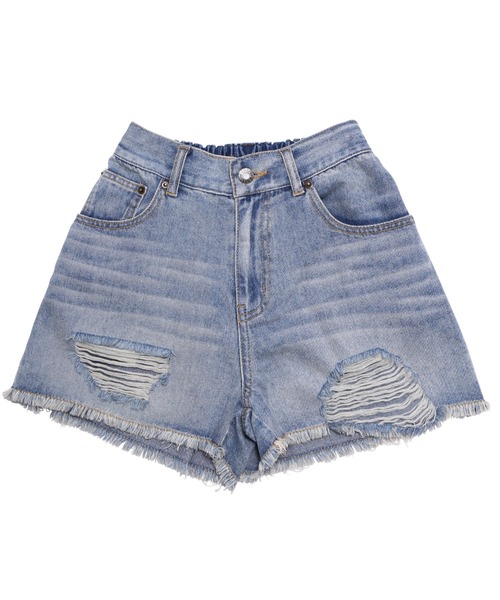 PUNYUS（プニュズ）の「ダメージデニムショートパンツ（デニムパンツ・レディース・ライトブルー/ブラック/ライトインディゴブルー・3/2/1/4）」の6枚目の写真