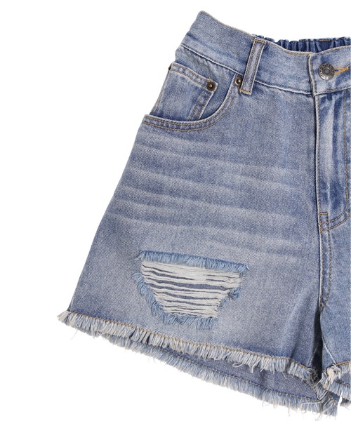 PUNYUS（プニュズ）の「ダメージデニムショートパンツ（デニムパンツ・レディース・ライトブルー/ブラック/ライトインディゴブルー・3/2/1/4）」の4枚目の写真