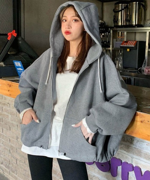 Miniministore(ミニミニストア)の「ジップアップパーカー レディース 春秋冬(パーカー・レディース・ブラック/グレー・FREE)」の3枚目の写真