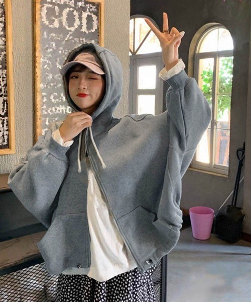 Miniministore(ミニミニストア)の「ジップアップパーカー レディース 春秋冬(パーカー・レディース・ブラック/グレー・FREE)」の7枚目の写真