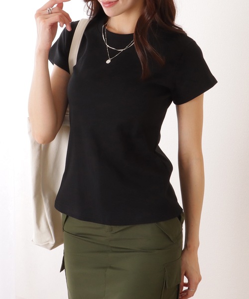 Lace Ladies(レースレディース)の「ソリッドカラー ベーシック クルーネック 半袖 プルオーバー(Tシャツ/カットソー・レディース・ブラック/アイボリー/ダークグレー/ベージュ/ホワイト・M/XL)」の4枚目の写真