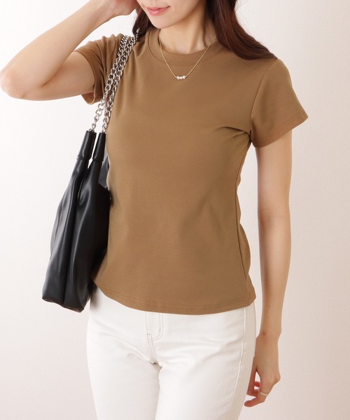 Lace Ladies(レースレディース)の「ソリッドカラー ベーシック クルーネック 半袖 プルオーバー(Tシャツ/カットソー・レディース・ブラック/アイボリー/ダークグレー/ベージュ/ホワイト・M/XL)」の6枚目の写真