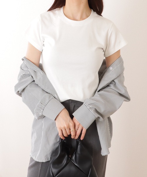 Lace Ladies(レースレディース)の「ソリッドカラー ベーシック クルーネック 半袖 プルオーバー(Tシャツ/カットソー・レディース・ブラック/アイボリー/ダークグレー/ベージュ/ホワイト・M/XL)」の18枚目の写真