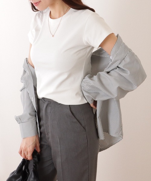 Lace Ladies(レースレディース)の「ソリッドカラー ベーシック クルーネック 半袖 プルオーバー(Tシャツ/カットソー・レディース・ブラック/アイボリー/ダークグレー/ベージュ/ホワイト・M/XL)」の19枚目の写真