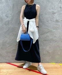 LACOSTE ロングワンピース 40 ネイビー ベルト フレア わに刺繡 LACOSTE｜ラコステのワンピース/ドレス（ブルー・ネイビー/青色