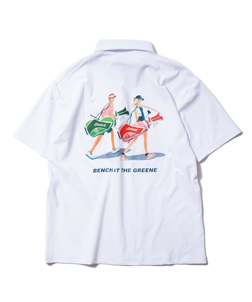 BENCH AT THE GREENE GOLF(ベンチアットザグリーンゴルフ)の「BENCH AT THE GREENE GOLF / BACK PRINT STRETCH SHIRT(ポロシャツ・メンズ・ホワイト/ブラック・MEDIUM/LARGE/X-LARGE)」の7枚目の写真