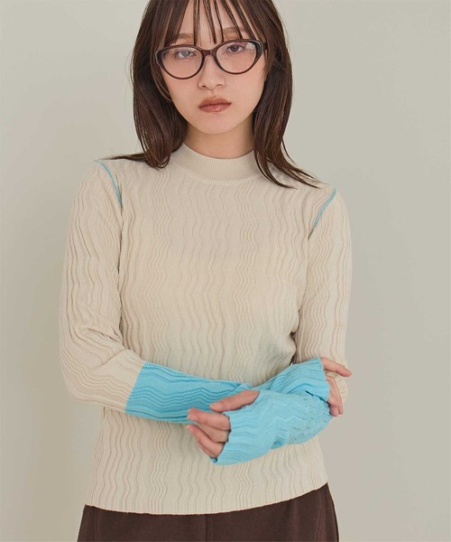 miette(ミエット)の「ジグザグリブ配色ニット(ニット/セーター・レディース・アイボリー/グレー/ブラック・FREE)」の2枚目の写真
