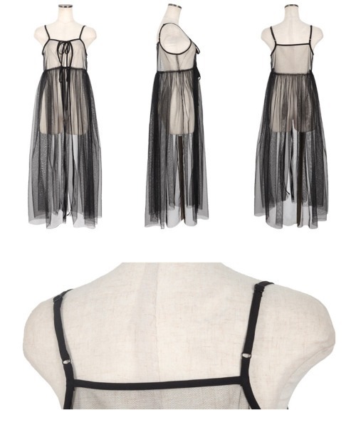 KOBE LETTUCE(コウベレタス)の「胸元リボンチュールキャミワンピース(ワンピース・レディース・アイボリー/ブラック/グレー・M)」の9枚目の写真
