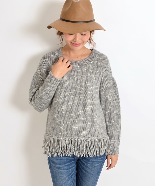 SHIPS for women（シップスフォーウィメン）の「フリンジロングスリーブプルオーバー（ニット/セーター・レディース・グレー/ネイビー・ONE SIZE）」の2枚目の写真