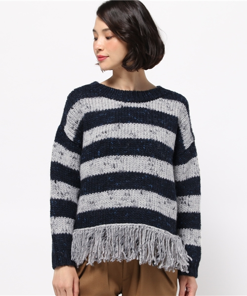 SHIPS for women（シップスフォーウィメン）の「フリンジロングスリーブプルオーバー（ニット/セーター・レディース・グレー/ネイビー・ONE SIZE）」の4枚目の写真