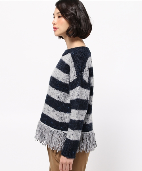 SHIPS for women（シップスフォーウィメン）の「フリンジロングスリーブプルオーバー（ニット/セーター・レディース・グレー/ネイビー・ONE SIZE）」の5枚目の写真