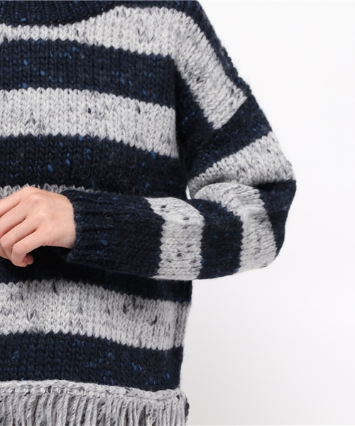 SHIPS for women（シップスフォーウィメン）の「フリンジロングスリーブプルオーバー（ニット/セーター・レディース・グレー/ネイビー・ONE SIZE）」の9枚目の写真