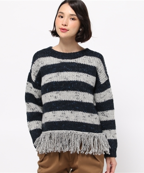 SHIPS for women（シップスフォーウィメン）の「フリンジロングスリーブプルオーバー（ニット/セーター・レディース・グレー/ネイビー・ONE SIZE）」の12枚目の写真
