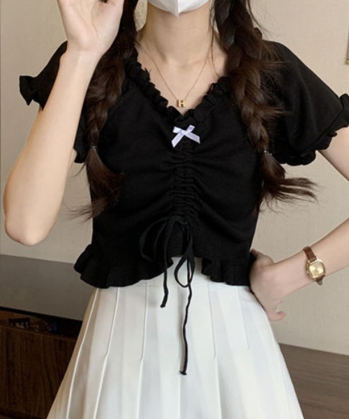 ローズ ラッフル フリル 半袖 フェミニン Tシャツ トップス osharewalker シャツ レディース トップス 長袖 リボン シフォン