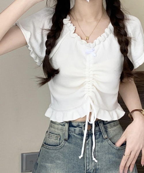 BLANC 半袖トップス シャーリングシアー半袖トップス（Tシャツ/カットソー）｜andme
