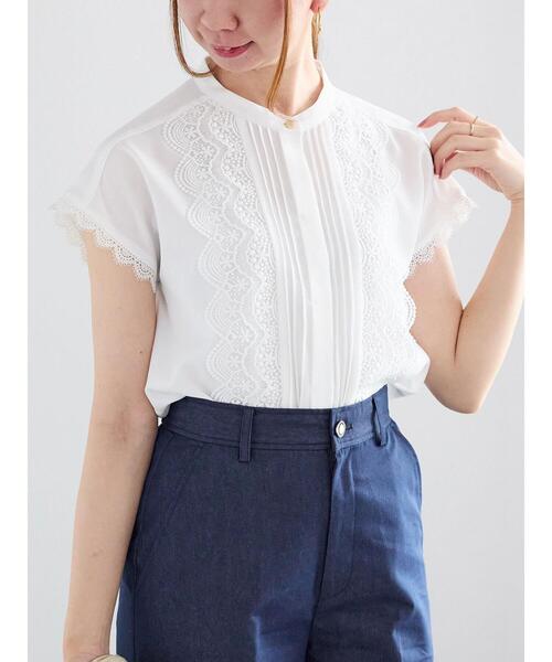 Te chichi（テチチ）の「ピンタックレース比翼ブラウス（シャツ/ブラウス・レディース・ネイビー/オフホワイト/グレー・F）」の2枚目の写真