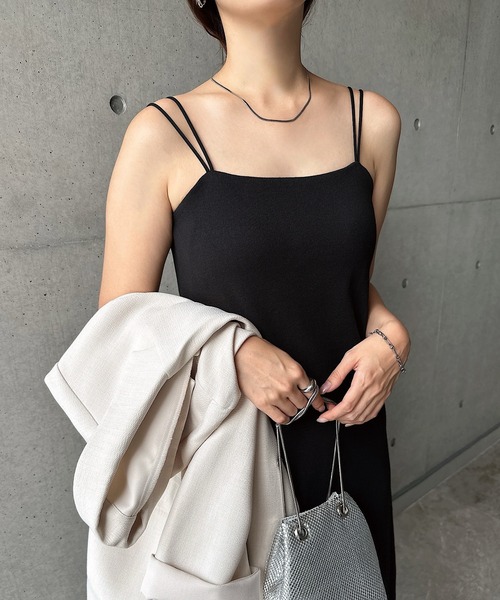 andme(アンドミー)の「ダブルストラップバックオープンカップ付きキャミワンピース(ワンピース・レディース・チャコールグレー/杢グレー/カーキ/ブラック・M/MT)」の6枚目の写真