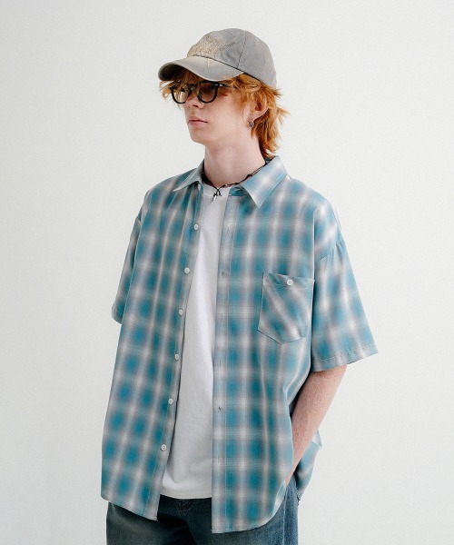 WV PROJECT(ダブリューブイプロジェクト)の「【WV PROJECT】Hype ombre check 12 sleeve shirt KHSS7721(シャツ/ブラウス・メンズ・ベージュ/ブルー/グリーン・LL/M/L)」の7枚目の写真