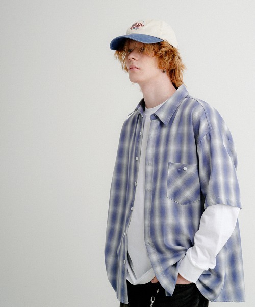 WV PROJECT(ダブリューブイプロジェクト)の「【WV PROJECT】Hype ombre check 12 sleeve shirt KHSS7721(シャツ/ブラウス・メンズ・ベージュ/ブルー/グリーン・LL/M/L)」の10枚目の写真
