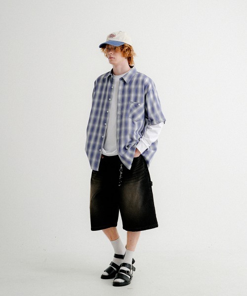 WV PROJECT(ダブリューブイプロジェクト)の「【WV PROJECT】Hype ombre check 12 sleeve shirt KHSS7721(シャツ/ブラウス・メンズ・ベージュ/ブルー/グリーン・LL/M/L)」の4枚目の写真