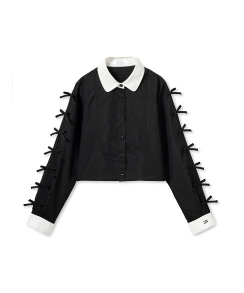 FURFUR(ファーファー)の「【WEB限定カラー】クロップドリボンシャツ(シャツ/ブラウス・レディース・サックスブルー/ブラック/ホワイト/ピンク・FREE)」の3枚目の写真