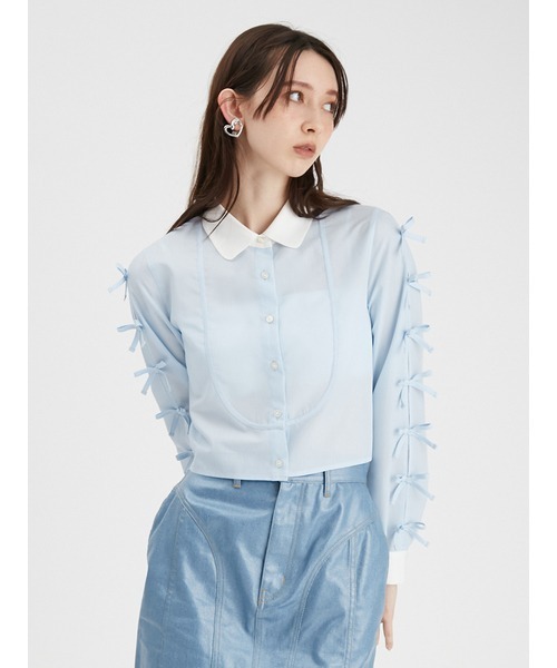 FURFUR(ファーファー)の「【WEB限定カラー】クロップドリボンシャツ(シャツ/ブラウス・レディース・サックスブルー/ブラック/ホワイト/ピンク・FREE)」の7枚目の写真