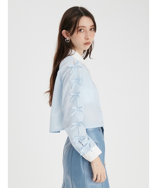 FURFUR(ファーファー)の「【WEB限定カラー】クロップドリボンシャツ(シャツ/ブラウス・レディース・サックスブルー/ブラック/ホワイト/ピンク・FREE)」の9枚目の写真