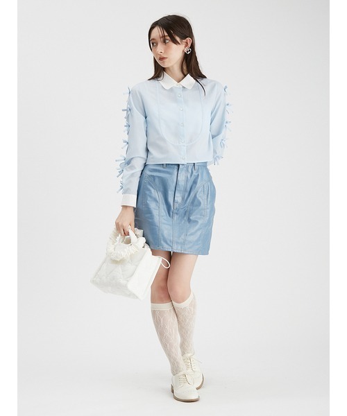 FURFUR(ファーファー)の「【WEB限定カラー】クロップドリボンシャツ(シャツ/ブラウス・レディース・サックスブルー/ブラック/ホワイト/ピンク・FREE)」の11枚目の写真