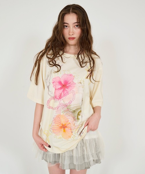 フラワーコラージュ オーバーTシャツ TINA：JOJUN（Tシャツ