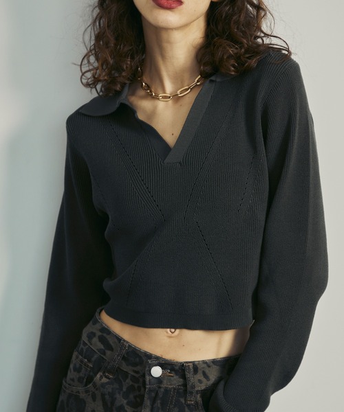 ポロ襟ニットプルオーバー【uyu./ウユ】（ニット/セーター）｜uyu