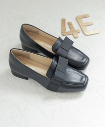 masyugirl（マシュガール）の「【4E 幅広 防滑底】グログランリボン ローヒール スクエアトゥパンプス（ローファー）」