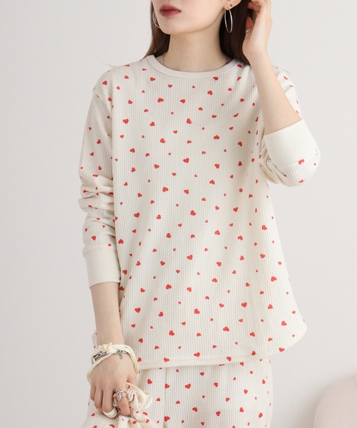 【セール】JEMORGAN ワッフルハート柄セットアップ（ルームウェア/パジャマ）｜JEMORGAN（ジェーイーモーガン）