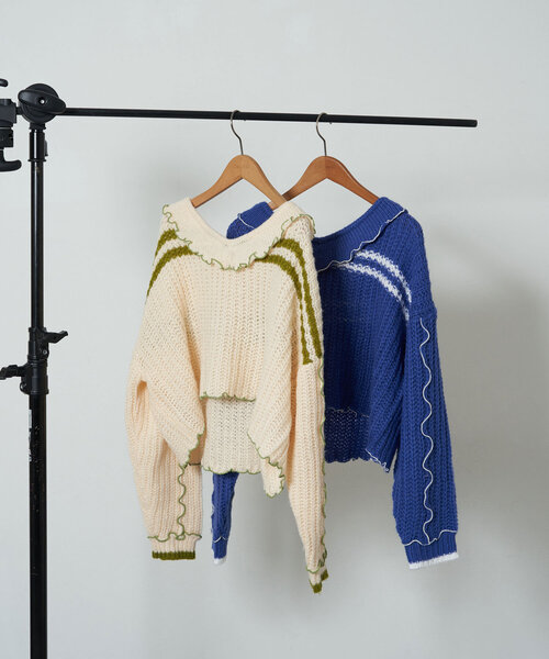 CIAOPANIC（チャオパニック）の「フリルメローラインショートニット