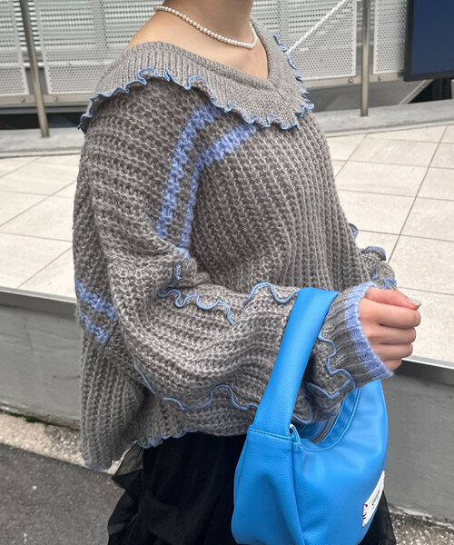 CIAOPANIC（チャオパニック）の「フリルメローラインショートニット（ニット/セーター・レディース・ブラウン/ベージュ/オフホワイト/グレー/ブルー・ONE SIZE）」の20枚目の写真