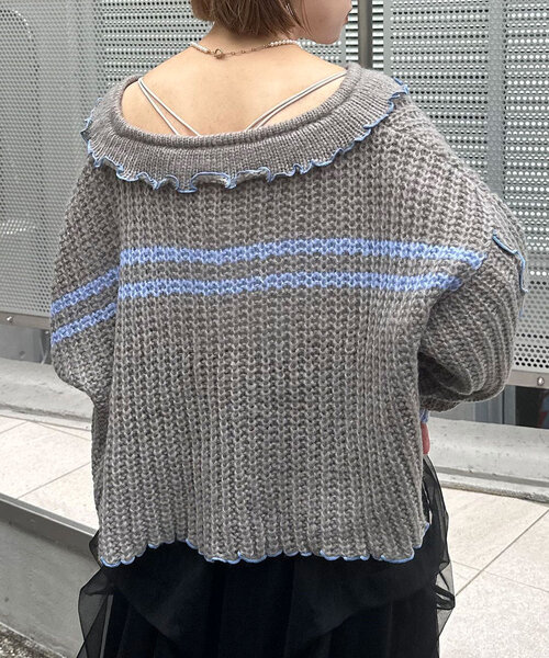 CIAOPANIC（チャオパニック）の「フリルメローラインショートニット（ニット/セーター・レディース・ブラウン/ベージュ/オフホワイト/グレー/ブルー・ONE SIZE）」の21枚目の写真