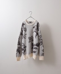 Jacquard brushed crew neck knit / 総柄ジャガード起毛クルーネックニット unisex