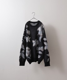 Jacquard brushed crew neck knit / 総柄ジャガード起毛クルーネックニット unisex