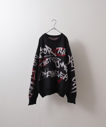 Jacquard brushed crew neck knit / 総柄ジャガード起毛クルーネックニット unisex