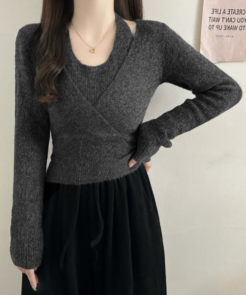 Miniministore（ミニミニストア）の「レイヤードニットトップス ホルターネック（ニット/セーター・レディース・ブラック/アイボリー/ダークグレー・FREE）」の16枚目の写真