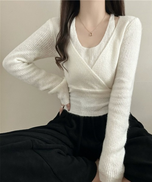 Miniministore（ミニミニストア）の「レイヤードニットトップス ホルターネック（ニット/セーター・レディース・ブラック/アイボリー/ダークグレー・FREE）」の20枚目の写真