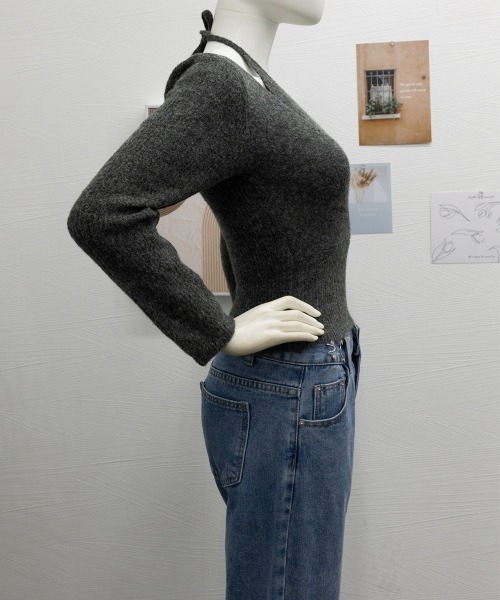 Miniministore（ミニミニストア）の「レイヤードニットトップス ホルターネック（ニット/セーター・レディース・ブラック/アイボリー/ダークグレー・FREE）」の8枚目の写真